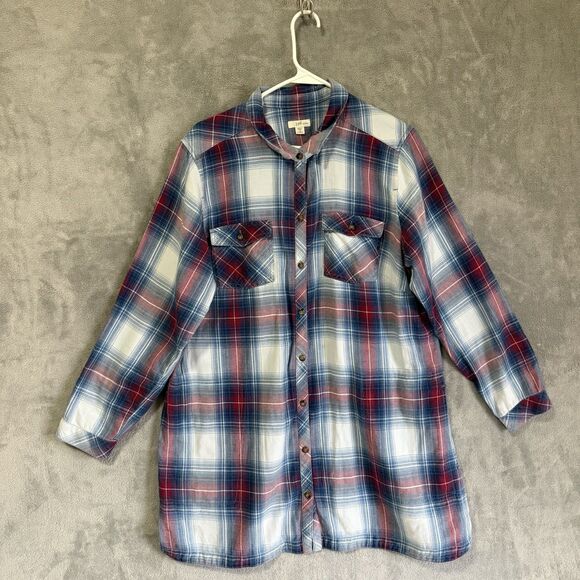 J. Jill Tops - J Jill Top Women 1X Plaid Flannel Button Up Long Sleeves Plus Tunic Pockets